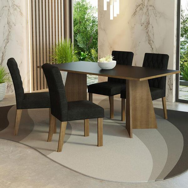 Conjunto Sala De Jantar Mesa Tampo De Madeira 4 Cadeiras Rust