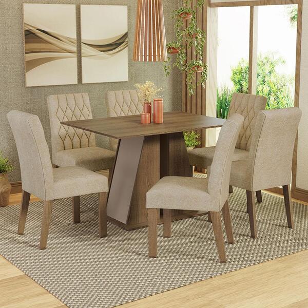 Conjunto Sala De Jantar Mesa Tampo De Madeira 6 Cadeiras Rust
