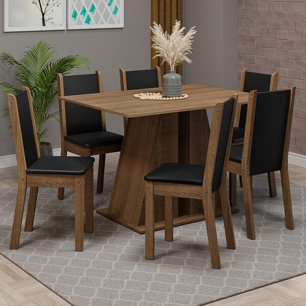 Conjunto Sala De Jantar Mesa Tampo De Madeira 6 Cadeiras Rust