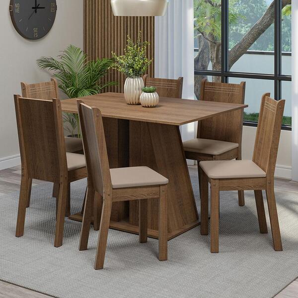 Conjunto Sala De Jantar Mesa Tampo De Madeira 6 Cadeiras Rust