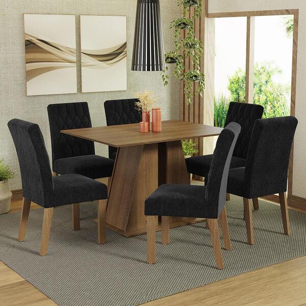 Conjunto Sala De Jantar Mesa Tampo De Madeira 6 Cadeiras Rust