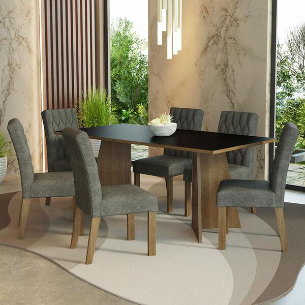 Conjunto Sala De Jantar Mesa Tampo De Madeira 6 Cadeiras Rust