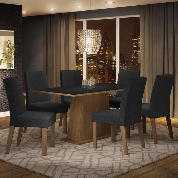 Conjunto Sala De Jantar Mesa Tampo De Madeira  6 Cadeiras Rus