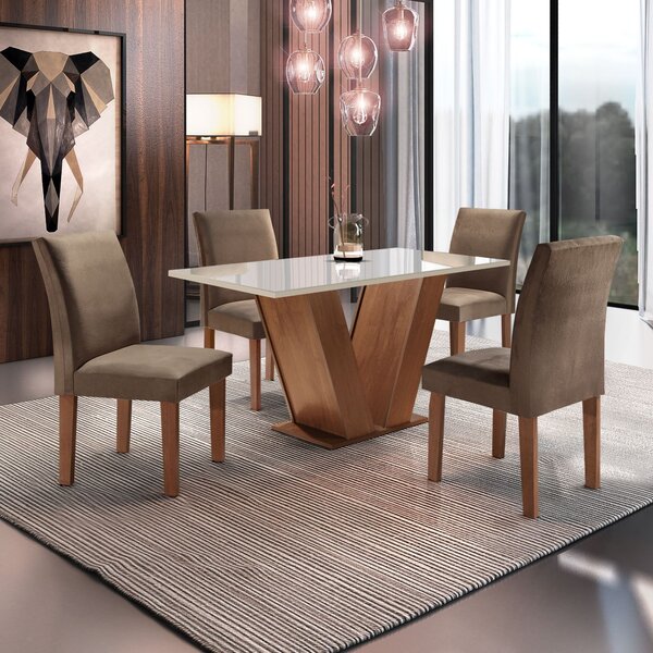 Conjunto Sala De Jantar Mesa Tampo De Vidro 4 Cadeiras Espanh