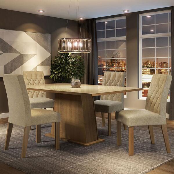 Conjunto Sala De Jantar Mesa Tampo De Vidro 4 Cadeiras Rustic