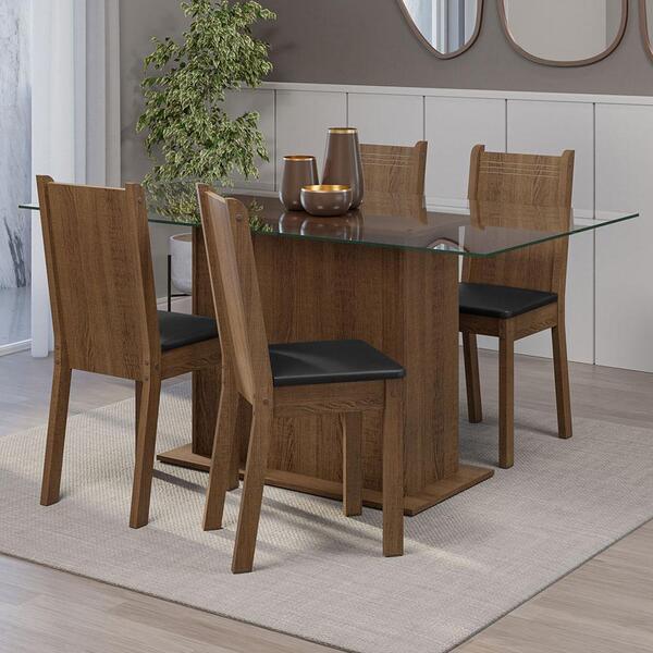 Conjunto Sala De Jantar Mesa Tampo De Vidro 4 Cadeiras Rustic