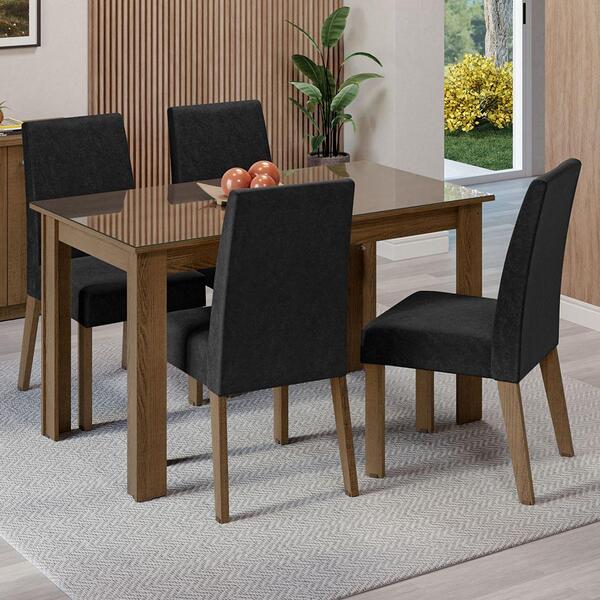 Conjunto Sala De Jantar Mesa Tampo De Vidro 4 Cadeiras Ru...
