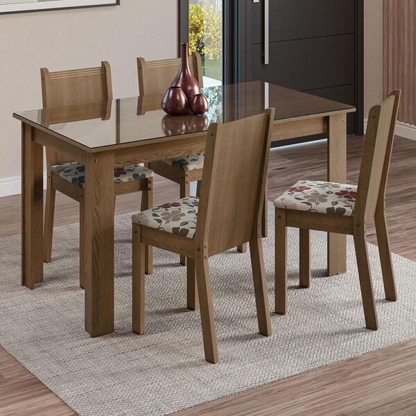 Conjunto Sala De Jantar Mesa Tampo De Vidro 4 Cadeiras Rustic