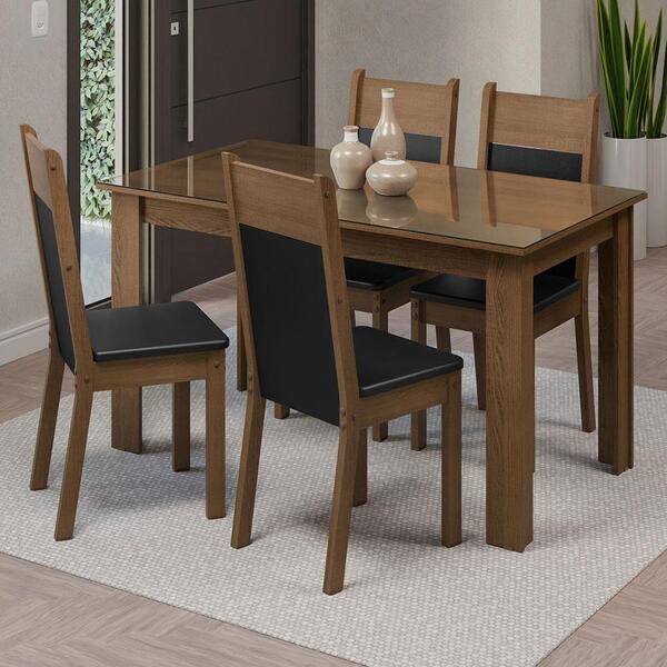 Conjunto Sala De Jantar Mesa Tampo De Vidro 4 Cadeiras Rustic