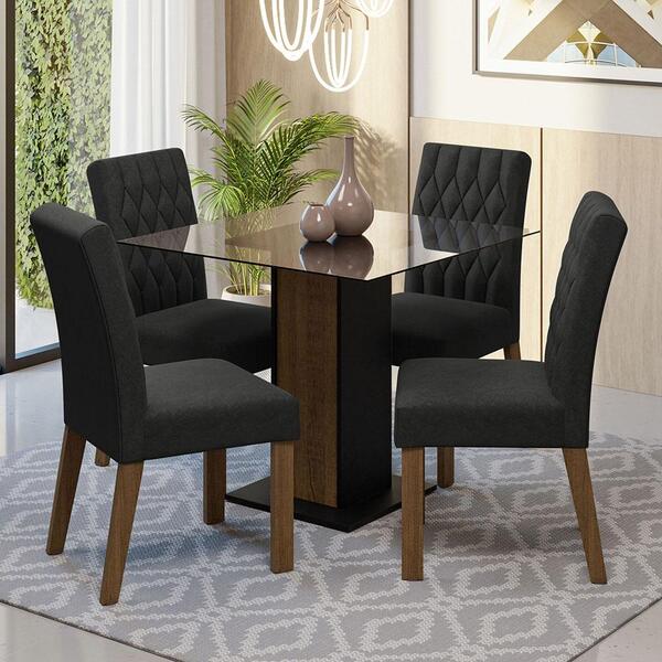 Conjunto Sala De Jantar Mesa Tampo De Vidro 4 Cadeiras Rustic