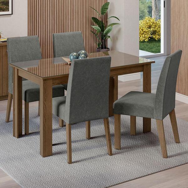 Conjunto Sala De Jantar Mesa Tampo De Vidro 4 Cadeiras Rustic