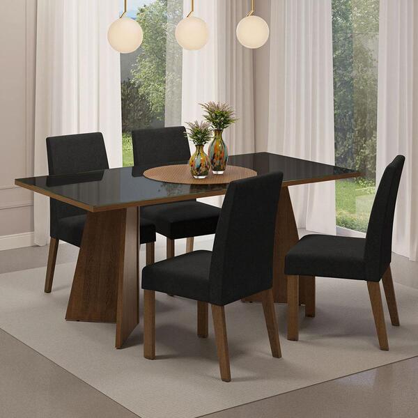 Conjunto Sala De Jantar Mesa Tampo De Vidro 4 Cadeiras Rustic