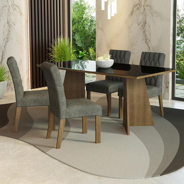 Conjunto Sala De Jantar Mesa Tampo De Vidro 4 Cadeiras Rustic
