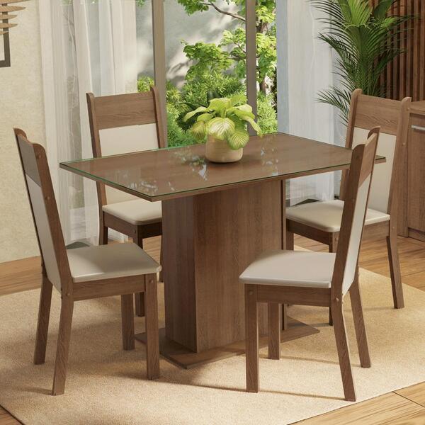 Conjunto Sala De Jantar Mesa Tampo De Vidro 4 Cadeiras Rustic
