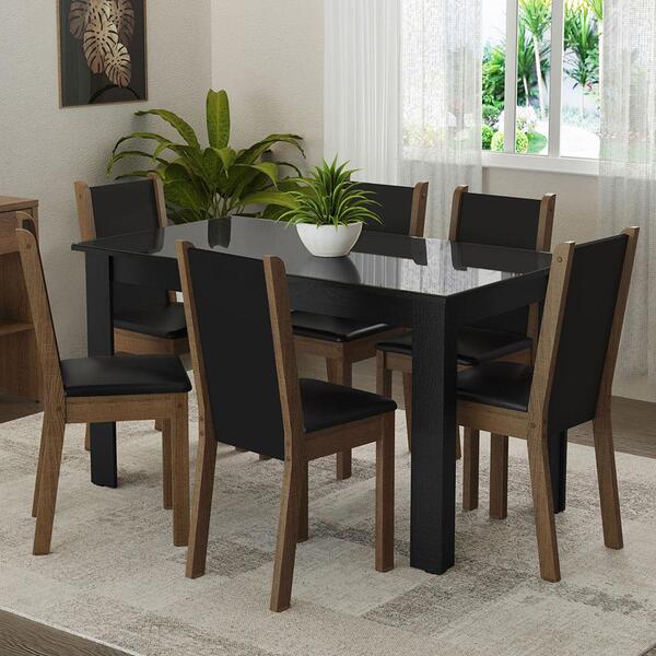 Conjunto Sala De Jantar Mesa Tampo De Vidro 6 Cadeiras Preto/
