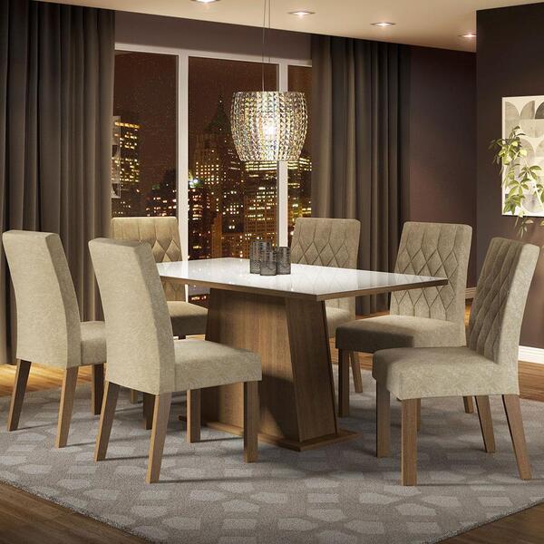 Conjunto Sala De Jantar Mesa Tampo De Vidro 6 Cadeiras Rustic