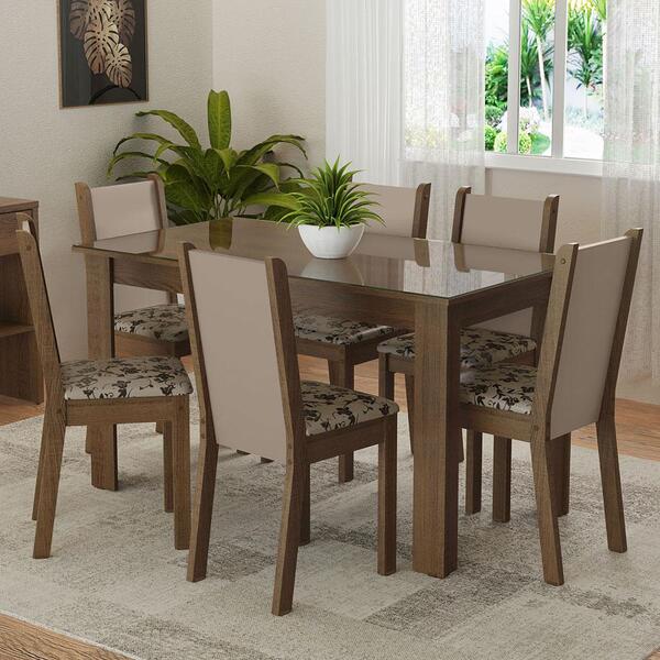 Conjunto Sala De Jantar Mesa Tampo De Vidro 6 Cadeiras Rustic
