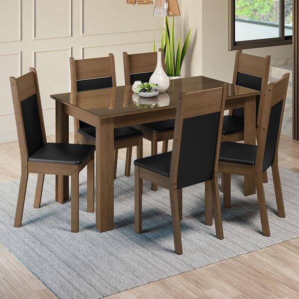 Conjunto Sala De Jantar Mesa Tampo De Vidro 6 Cadeiras Rustic