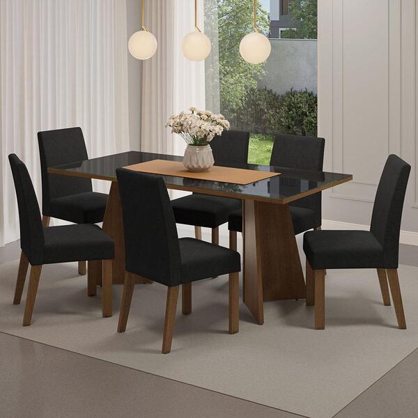 Conjunto Sala De Jantar Mesa Tampo De Vidro 6 Cadeiras Rustic