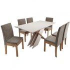 Conjunto Sala De Jantar Mesa Tampo De Vidro/mdf Com 6 Cadeira