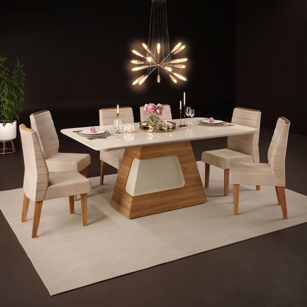 Conjunto Sala De Jantar Mesa Tampo De Vidro Rita Com 6 Cadeir