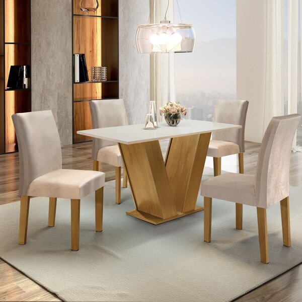 Conjunto Sala De Jantar Mesa Tampo Mdf 4 Cadeiras Espanha Yes