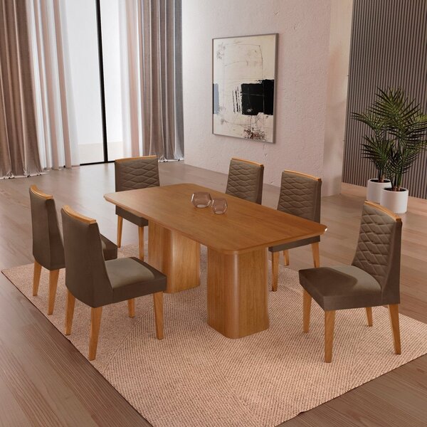 Conjunto Sala De Jantar Mesa Tampo Mdf 6 Cadeiras Sakura Marr