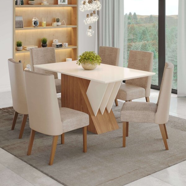 Conjunto Sala De Jantar Mesa Tampo Mdf 6 Cadeiras Tainá Espre