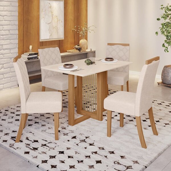 Conjunto Sala De Jantar Mesa Tampo Mdf Com 4 Cadeiras Mar...