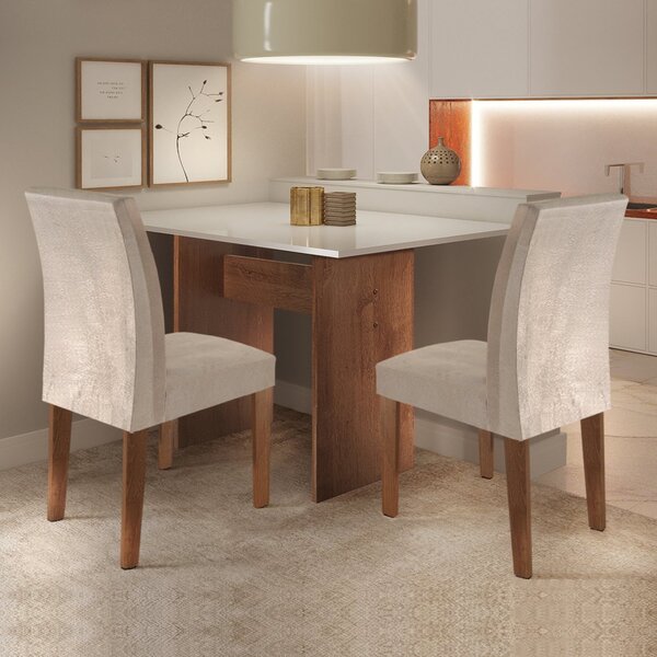 Conjunto Sala De Jantar Mesa Tampo Mdf E 2 Cadeiras Caroline