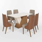 Conjunto Sala De Jantar Mesa Tampo Mdf E Vidro 6 Cadeiras Mar