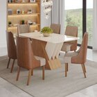 Conjunto Sala De Jantar Mesa Tampo Mdf E Vidro 6 Cadeiras Mar