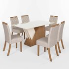 Conjunto Sala De Jantar Mesa Tampo Mdf E Vidro 6 Cadeiras Nic