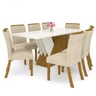 Conjunto Sala De Jantar Mesa Tampo Mdf E Vidro 8 Cadeiras Itá