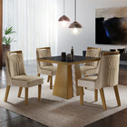 Conjunto Sala De Jantar Mesa Tampo Mdf E Vidro E 4 Cadeiras D
