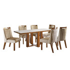 Conjunto Sala De Jantar Mesa Tampo Mdf E Vidro E 6 Cadeiras L