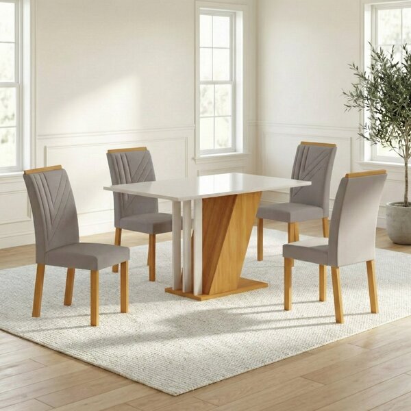 Conjunto Sala De Jantar Mesa Tampo Mdf/mdp Com 4 Cadeiras Mia