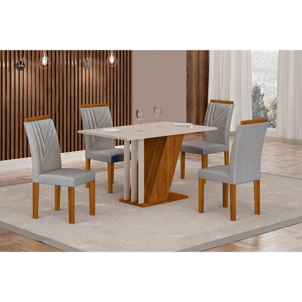 Conjunto Sala De Jantar Mesa Tampo Mdf/mdp Com 4 Cadeiras Mia