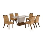 Conjunto Sala De Jantar Mesa Tampo Mdf/vidro Com 6 Cadeiras E