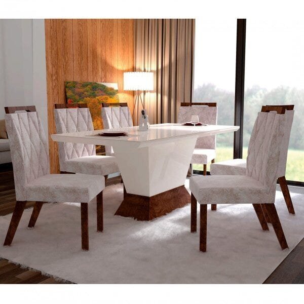Conjunto Sala De Jantar Mesa Tampo Mdf/vidro E 6 Cadeiras Esm