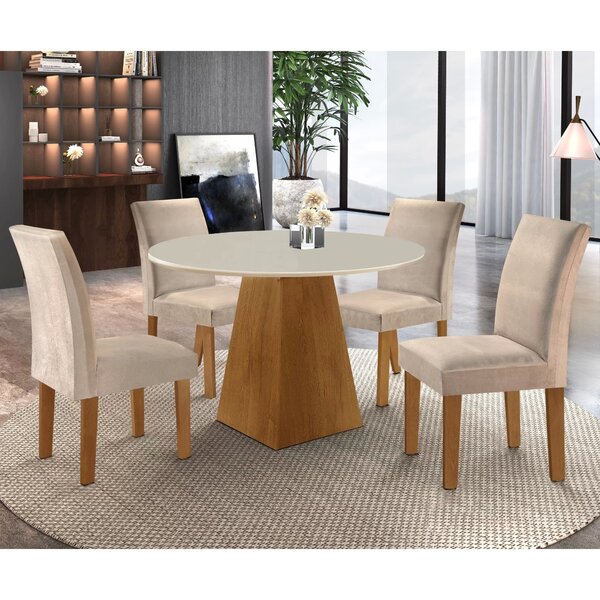 Conjunto Sala De Jantar Mesa Tampo Redondo Plus 4 Cadeiras Va