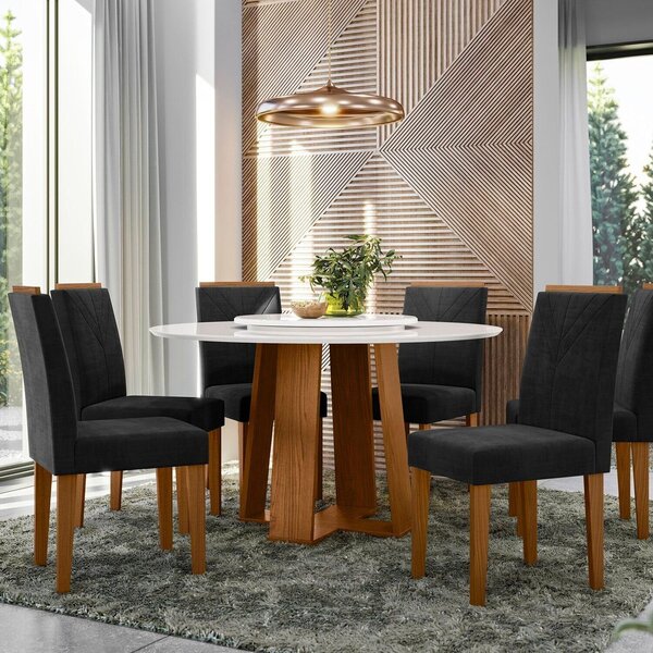 Conjunto Sala De Jantar Mesa Tampo Redondo Vidro/mdf Isabela