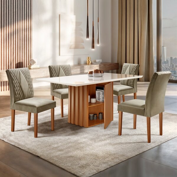 Conjunto Sala De Jantar Mesa Tampo Slim Plus Vidro 120x90cm C