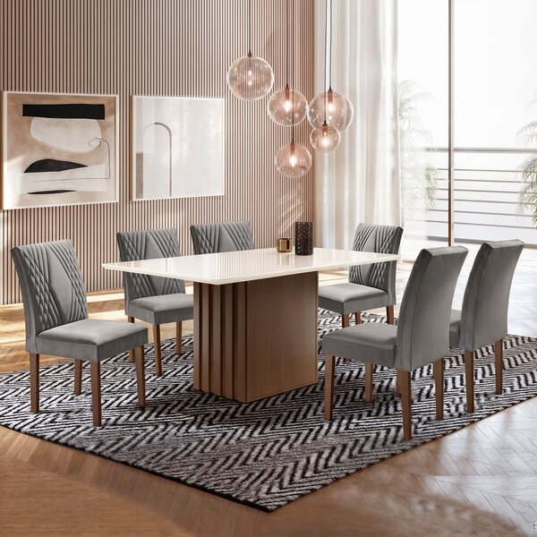 Conjunto Sala De Jantar Mesa Tampo Slim Plus Vidro 170x90cm C