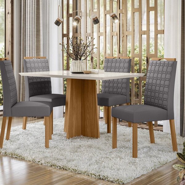 Conjunto Sala De Jantar Mesa Tampo Vidro/mdf Anitta 135cm Com