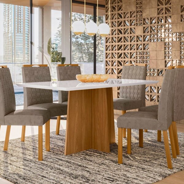 Conjunto Sala De Jantar Mesa Tampo Vidro/mdf Anitta 160cm Com