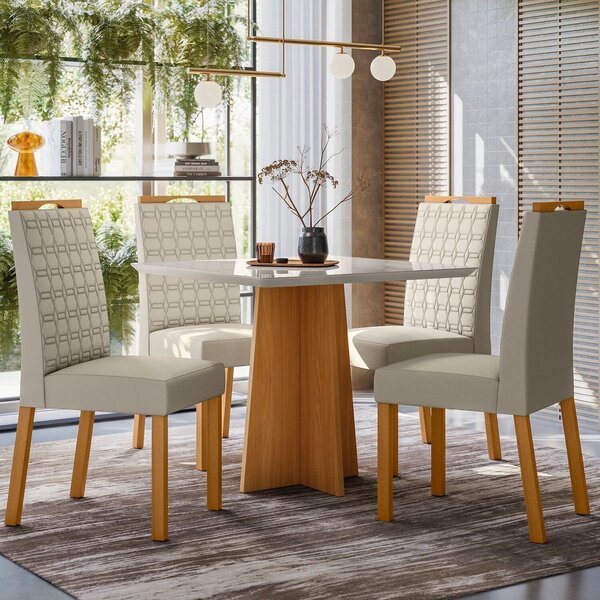 Conjunto Sala De Jantar Mesa Tampo Vidro/mdf Anitta 90cm Com