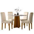 Conjunto Sala De Jantar Mesa Tampo Vidro/mdf Anitta 90cm Com