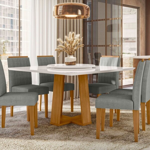 Conjunto Sala De Jantar Mesa Tampo Vidro/mdf Com Giratório Va