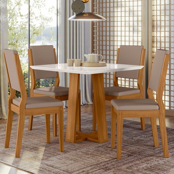 Conjunto Sala De Jantar Mesa Tampo Vidro/mdf Rubi Com 4 Cadei